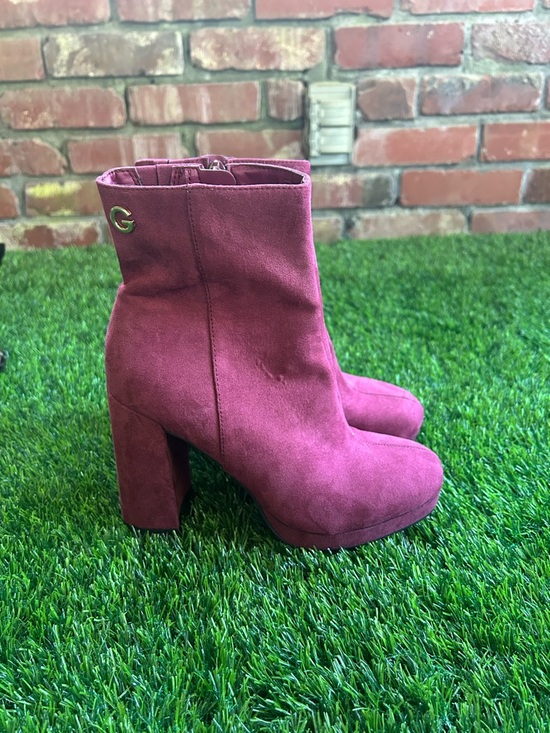 Shoes - Women's Burgundy Suede Block Heel Ankle Boots